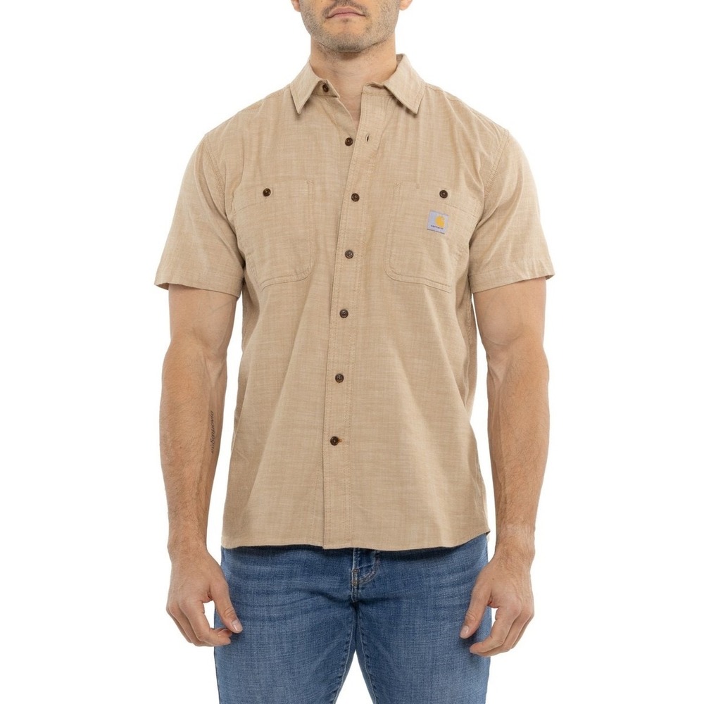Carhartt Rugged Flex Relaxed Fit Short Sleeve Plaid Shirt Tan Brown Medium NWT